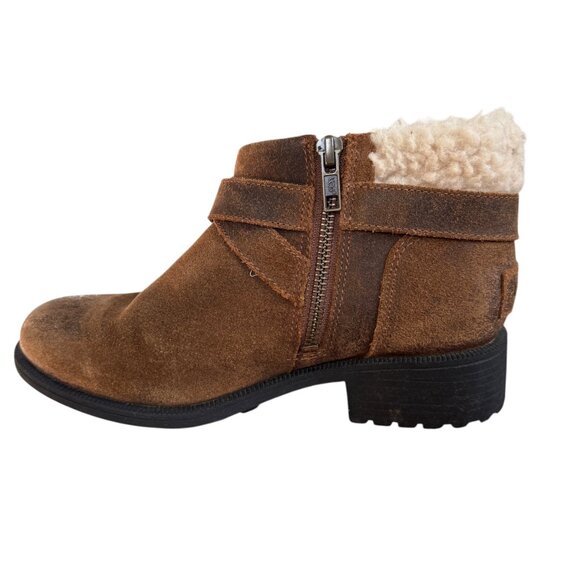 UGG Benson II waterproof ankle boot in brown leather buckle strap curly wool 6.5 - Picture 3 of 13